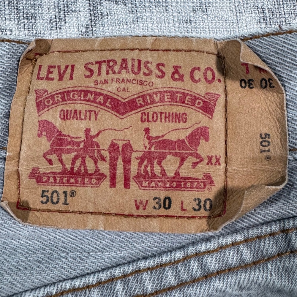 Levi's 501 Original Straight Leg Jeans Mens 30x30 Light Gray Button Fly Classic - Picture 7 of 8